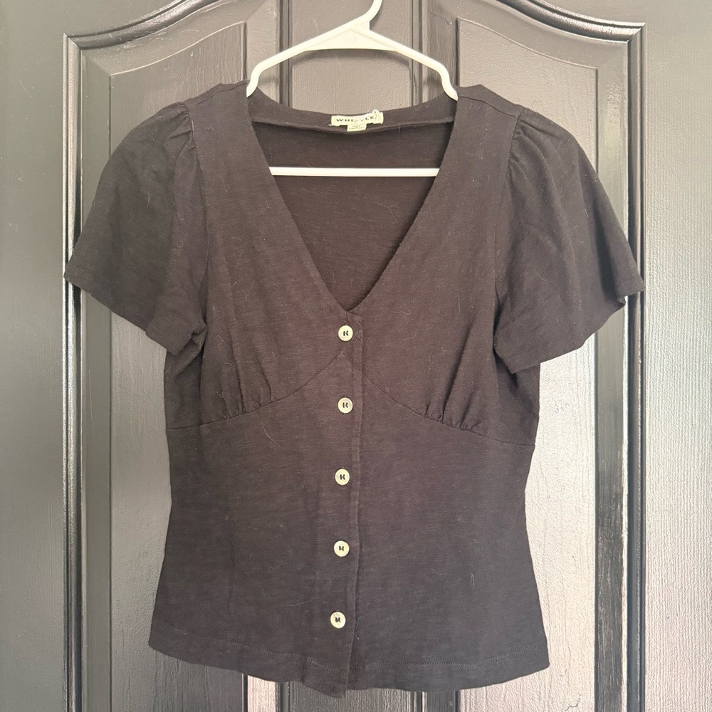 Whistles Anita Black Frill Sleeve Button Top